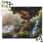 Mysterious Treehouse with Waterfall Jigsaw Puzzle