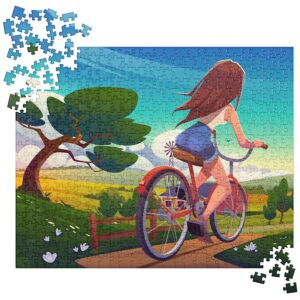 Girl on Her Bicycle Jigsaw Puzzle